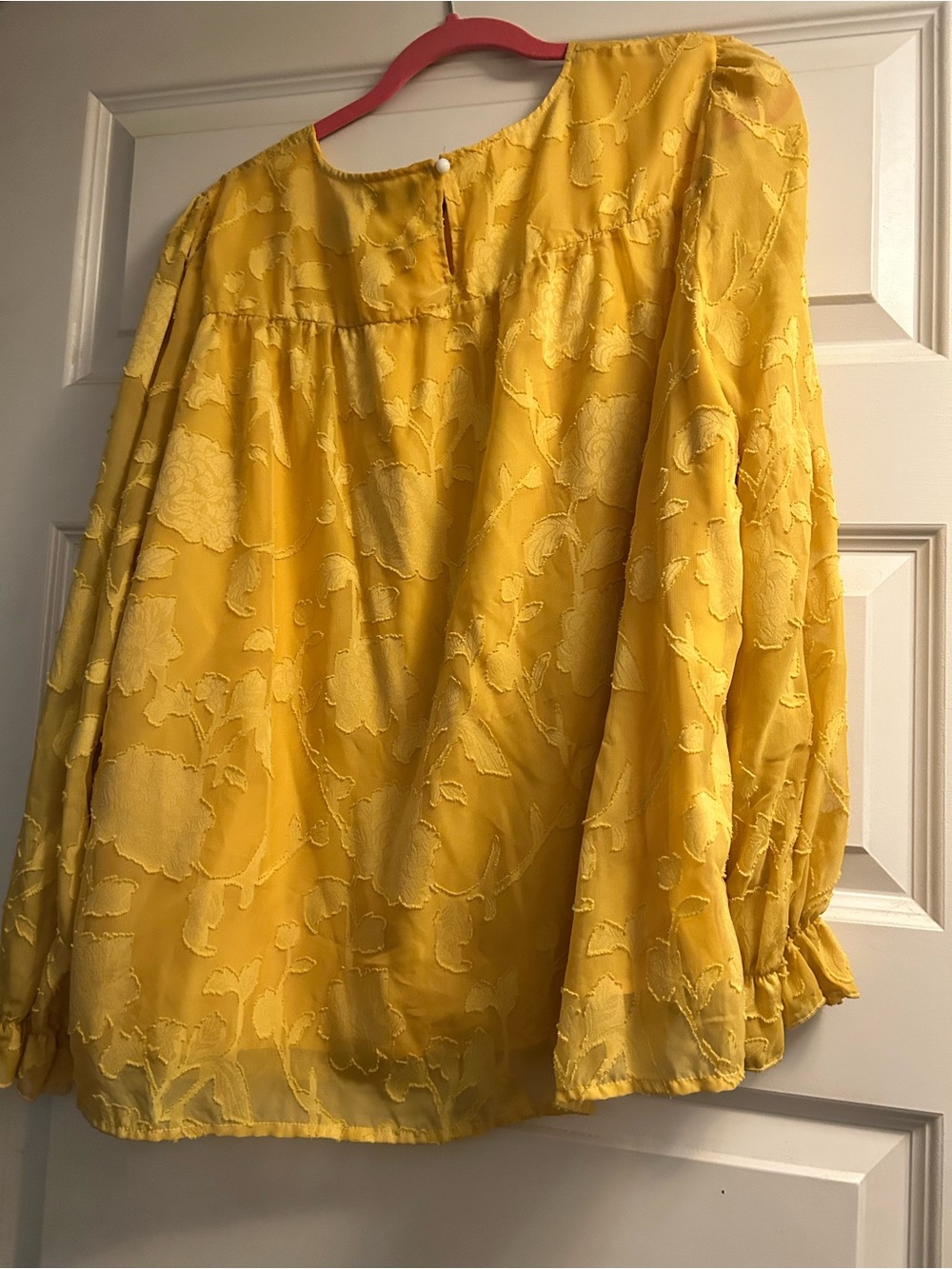 Yellow Floral Textured Long Sleeve Blouse - Picture 2 of 3